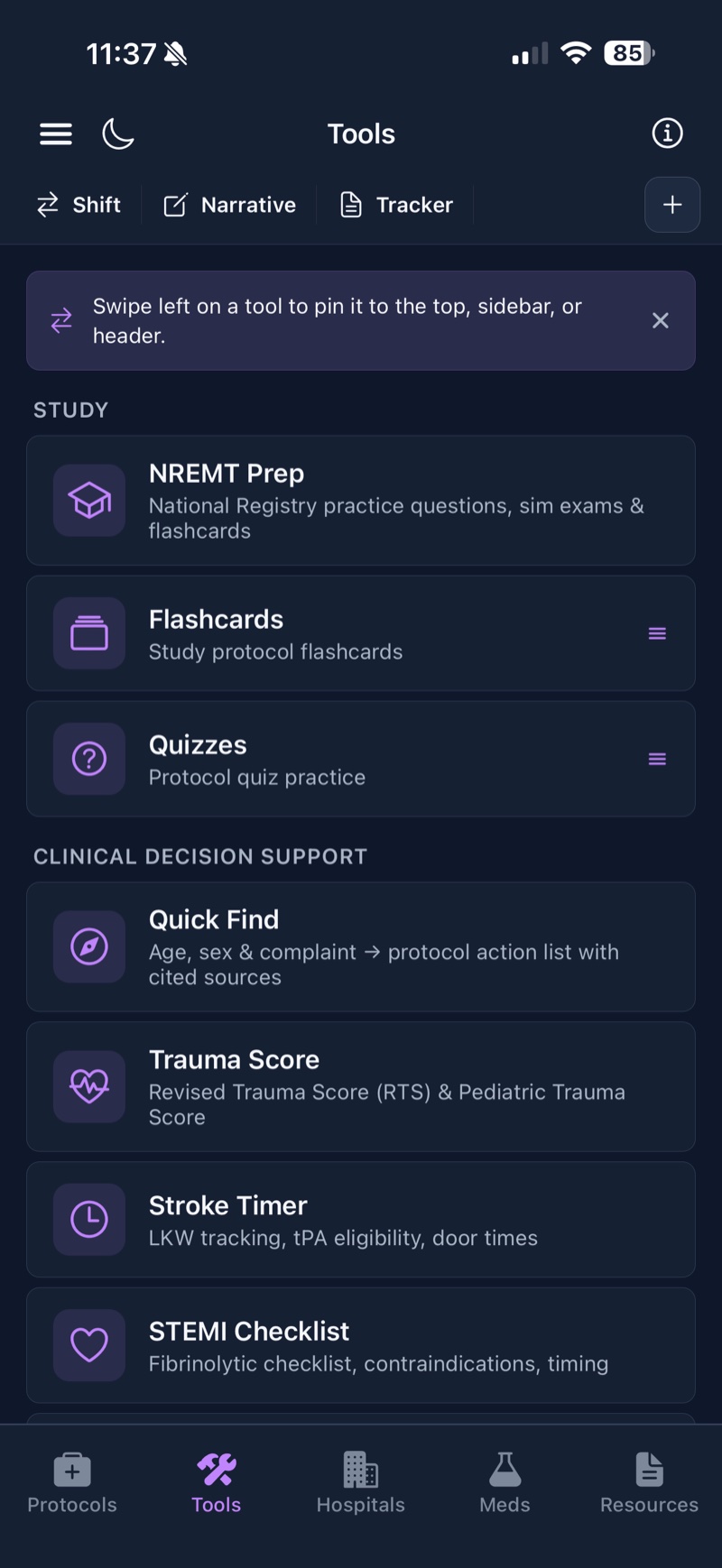 NY EMS Protocols tools directory with study tools and clinical reference tools