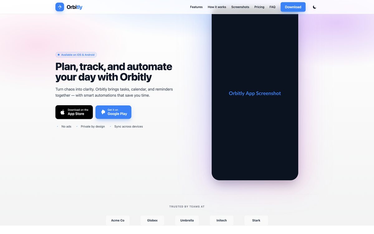 Orbitly template preview