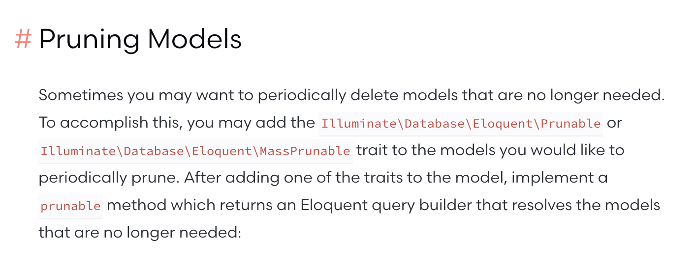 Pruning Laravel Models