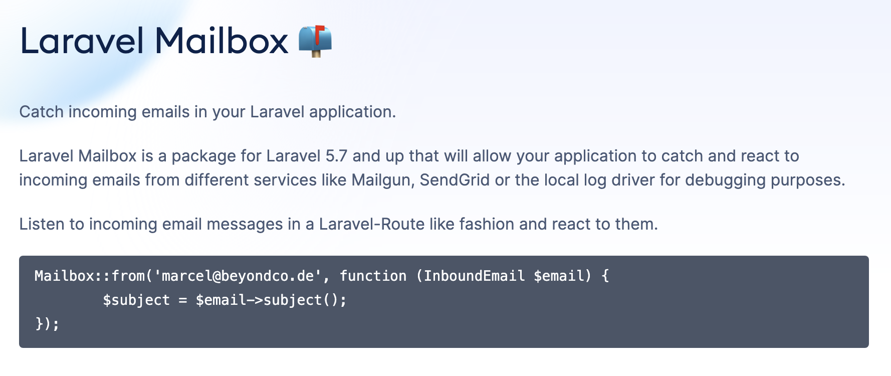 Laravel Mailbox project preview