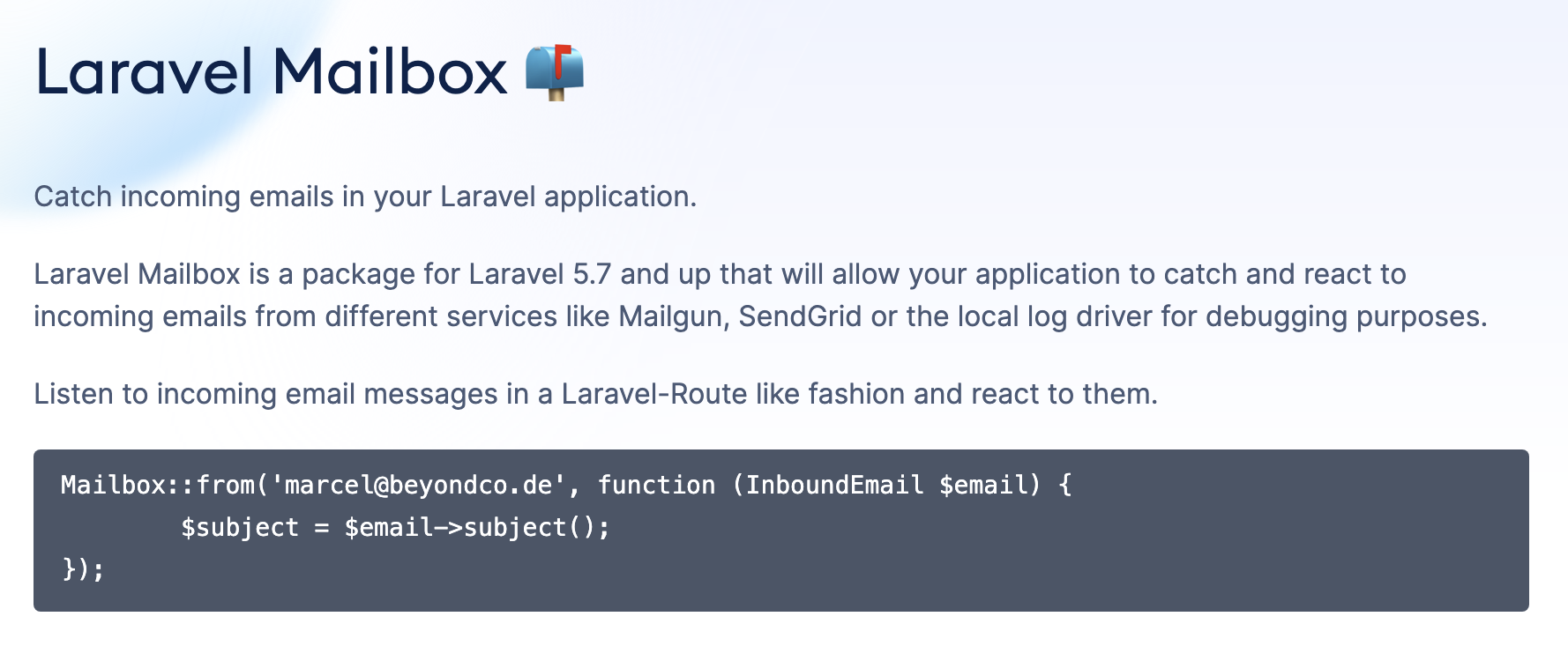 beyondcode/laravel-mailbox - Package Image