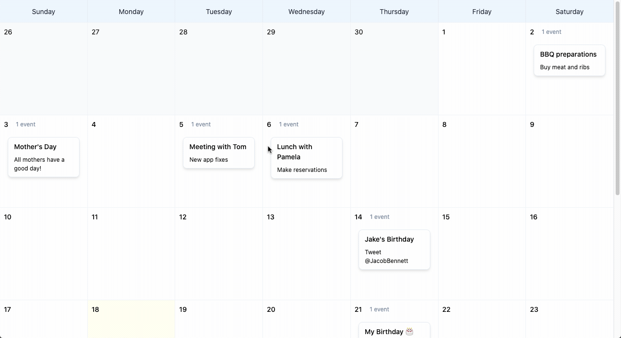 Livewire Calendar project preview