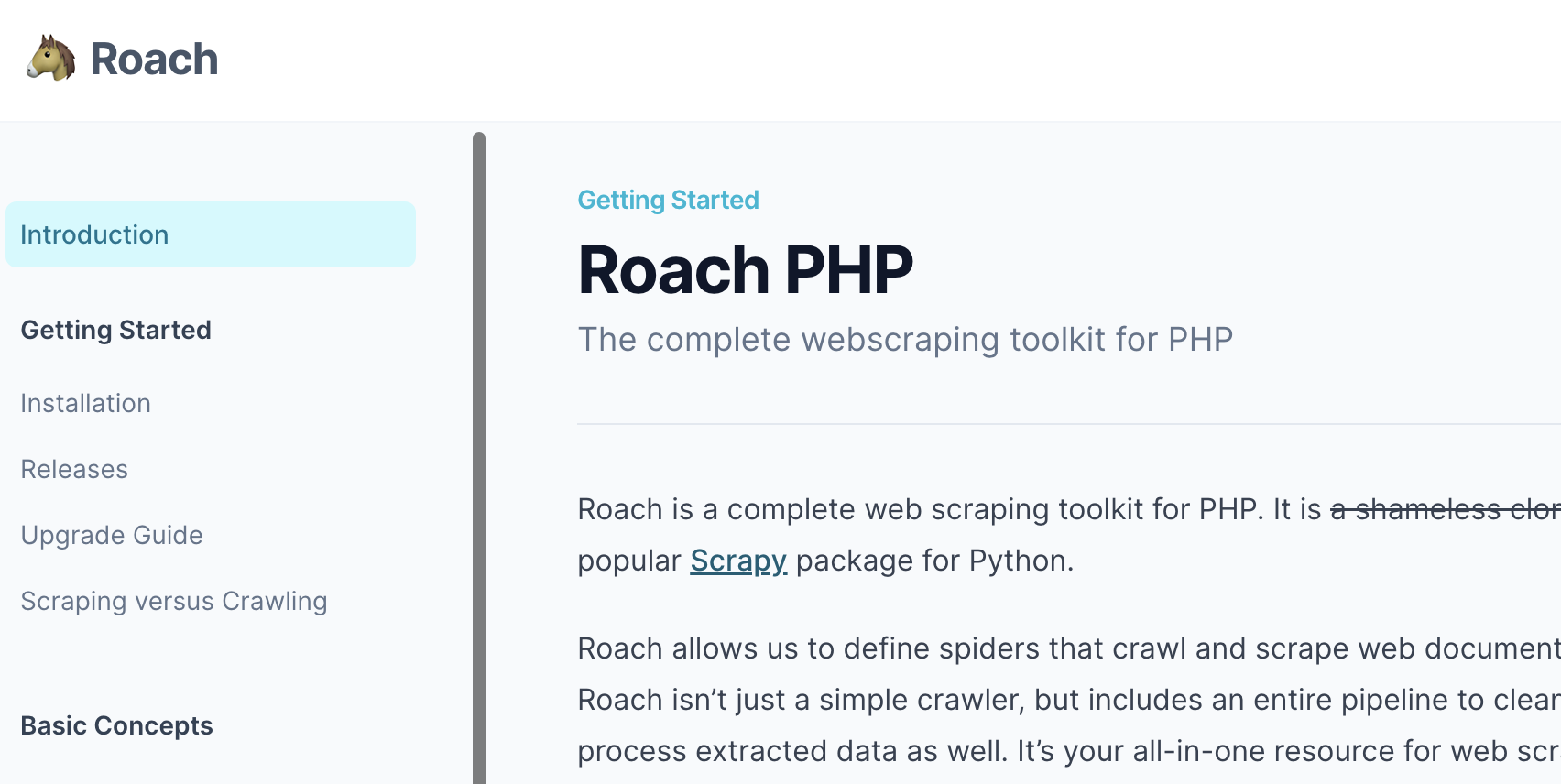 Roach PHP project preview