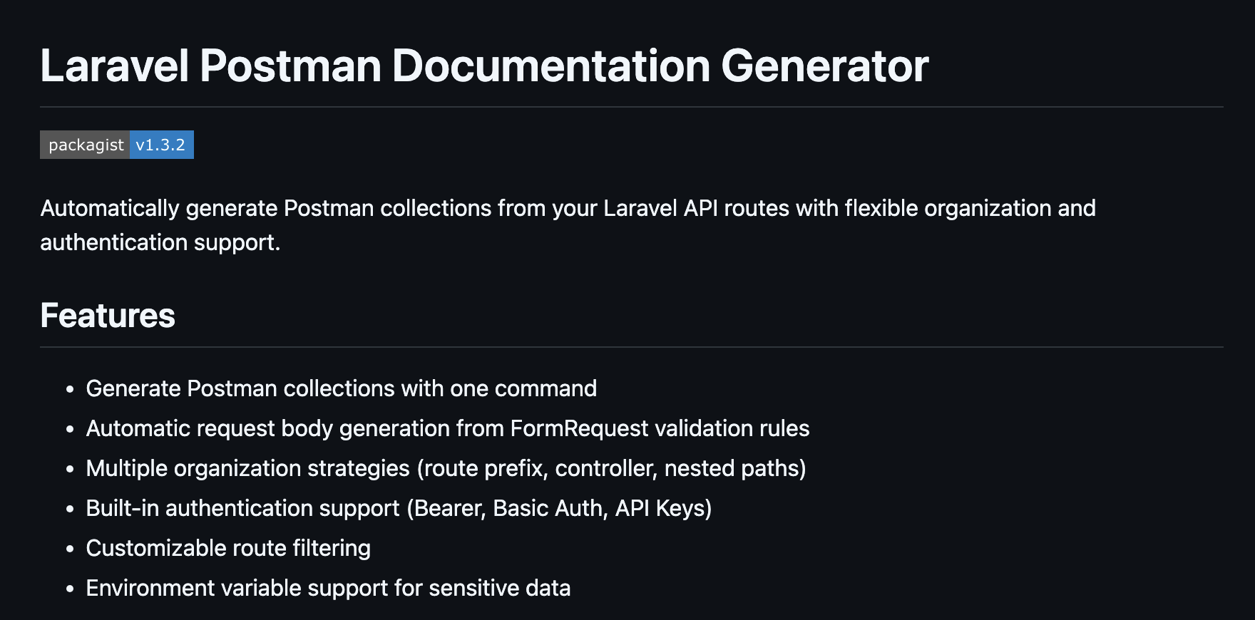 Laravel Postman Documentation Generator